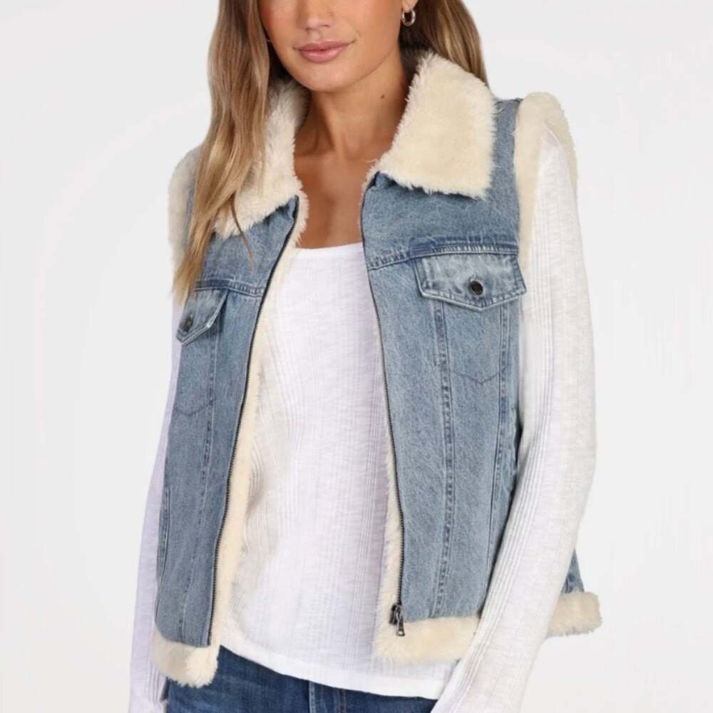 Dylan Asher Faux Sherpa Denim Sherpa Vest, Size S